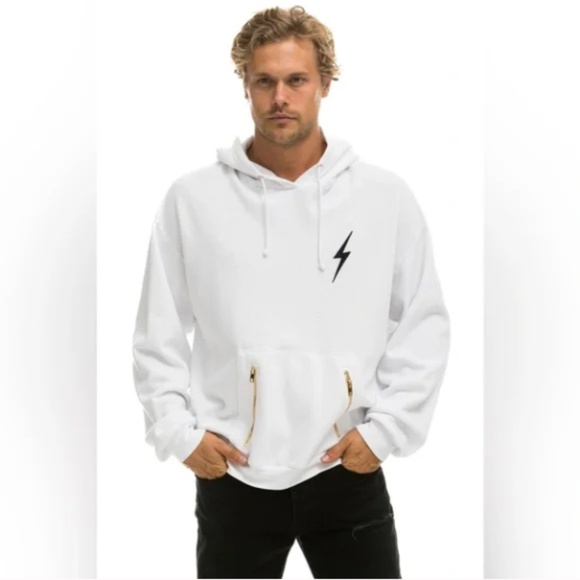 Aviator Nation Bolt Stitch Relaxed Pullover Hoodie White S - Picture 4 of 11